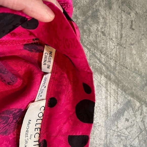 Vintage 80s Michelle Stuart Silk Pink Black Polka Dot Peplum Blouse Shirt 6 - Picture 7 of 13
